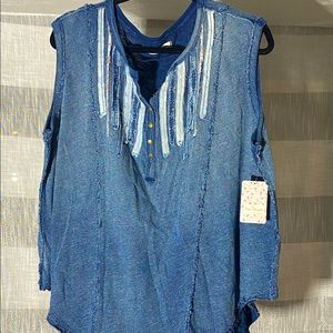 Relaxed in Style! Free People loose fitting denim color tank Size XS Brand New!